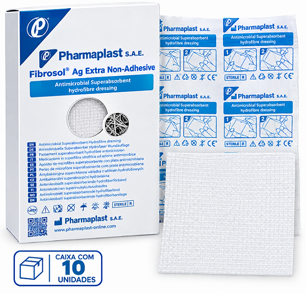 Caixa C/10 Unidades de Curativos Fibrosol Ag 15cm x 15cm Hidrofibra Com Prata - Pharmaplast