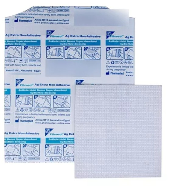 Caixa C/10 Unidades de Curativos Fibrosol Ag 15cm x 15cm Hidrofibra Com Prata - Pharmaplast