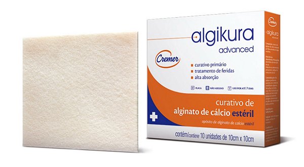 Curativo Alginato De Cálcio 10cm x 10cm Algikura Caixa C/10 Unidades - Cremer