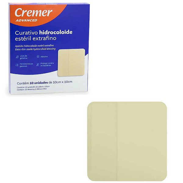 Curativo Hidrocolóide Extra Fino 10cm x 10cm Caixa C/10 Unidades - Cremer