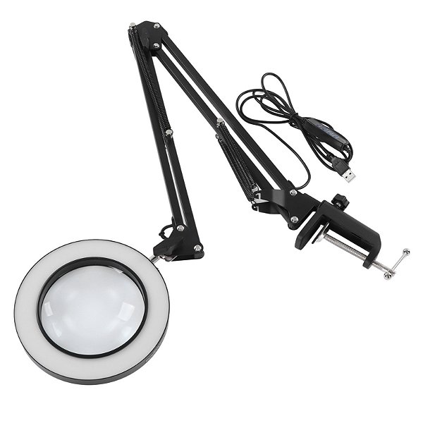 Luminária Preta Led C/ Lupa de Mesa/Bancada Articulável + Alimentação USB LLM01PR - Best Pro