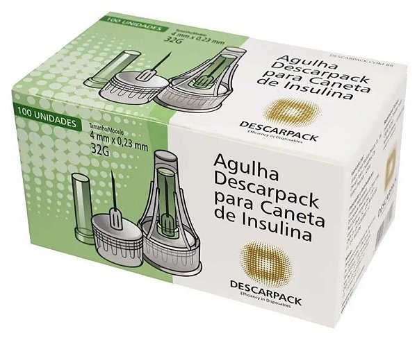 Agulha Para Caneta De Insulina 4mm 32g Caixa C/100 Unidades - Descarpack