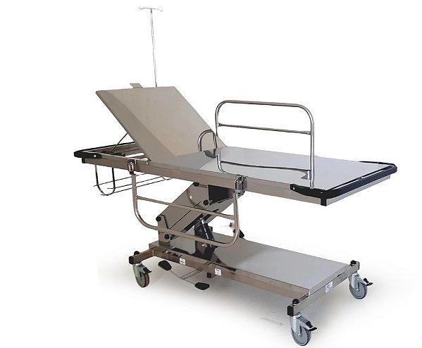 Maca Hospitalar Elevação Hidráulica Inox RC 320 Até 220kg Com Colchão - RC Móveis