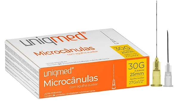 Caixa C/24 Microcânulas P/Preenchimento 30g x 25mm C/Agulha Auxiliar - Uniqmed