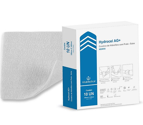 Caixa C/10 Curativos Hydrocel Ag+ Extra 10x10cm Hidrofibra com Prata - Vita Medical