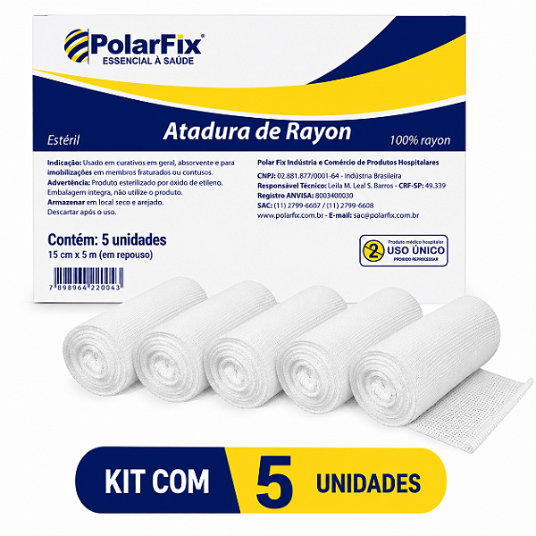 Kit C/5 Ataduras de Rayon 7,5cm x 5m Estéril - Polar Fix