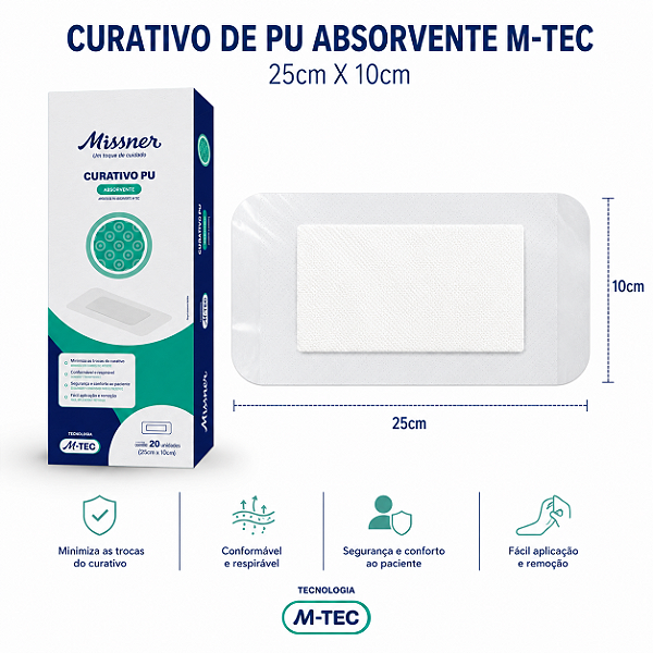 Caixa C/20 Curativos Com Gaze Absorvente 25cm x 10cm M-TEC - Missner