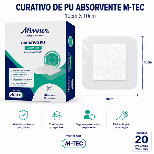 Caixa C/20 Curativos Com Gaze Absorvente 10cm x 10cm M-TEC - Missner