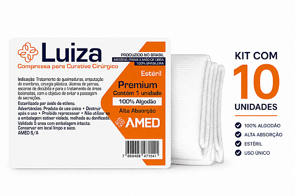Kit C/10 Curativos Algodonado Estéril 15cm x 30cm (Aberto) tipo Zobec - Luiza