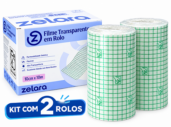 Kit C/ 2 Filmes Transparente Rolo 10cm x 10cm Para Curativos e Fixação - Zelara