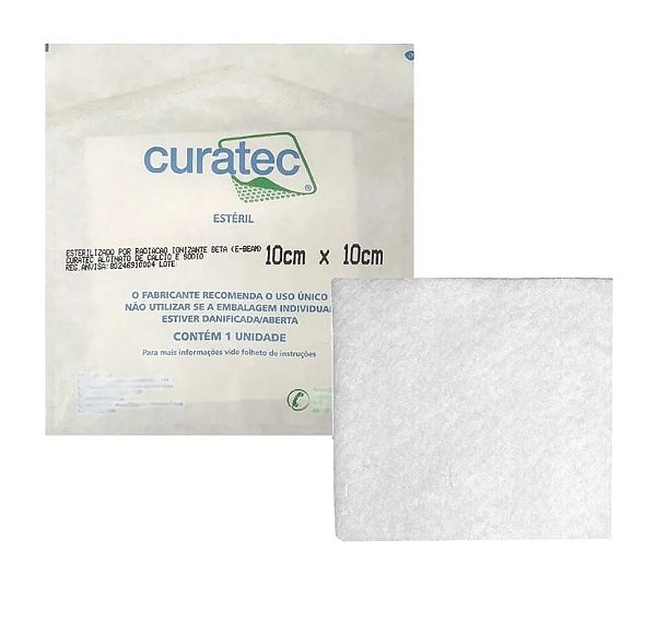Curativo Alginato Cálcio e Sódio 10cm x 10cm Unidade - Curatec