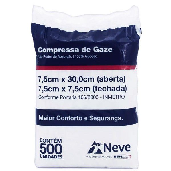 Compressa de Gaze 7,5 x 7,5cm 13 Fios C/500 Unidades - Neve