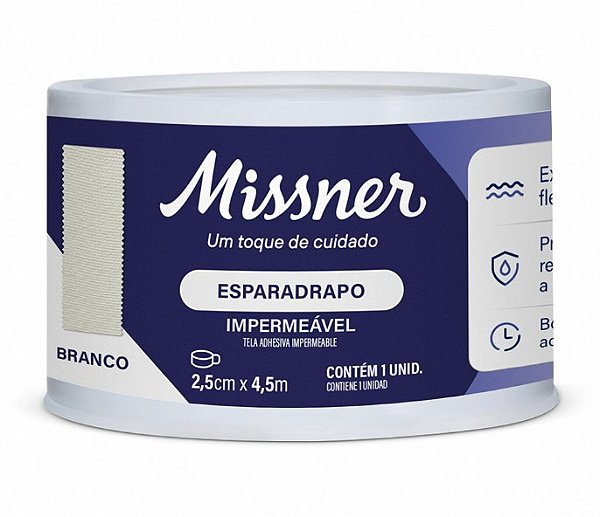 Esparadrapo Branco 2,5cm x 4,5m Impermeável - Missner