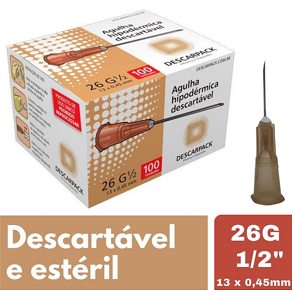 Agulha Descartável 13x0,45mm Caixa C/100 Unidades - Descarpack