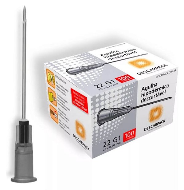 Agulha Descartável 25x0,70mm C/100 Unidades - Descarpack