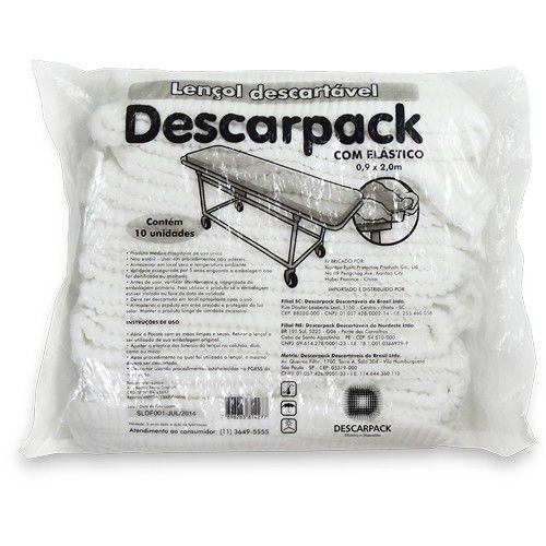 Lençol Descartável 0,90cm X 2,0m Com Elástico Pacote C/10 Unidades - Descarpack