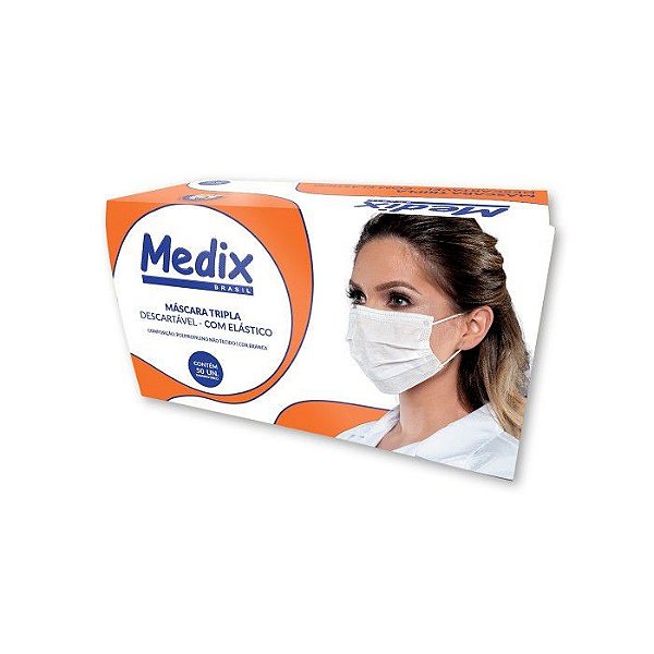 Máscara Cirúrgica Tripla Branca C/Elático Caixa C/50 Unidades - Medix
