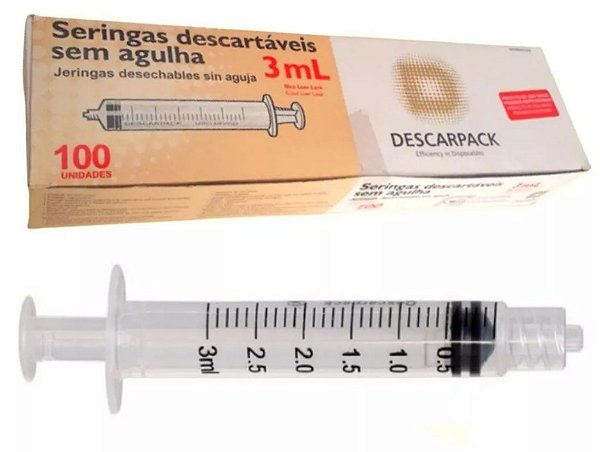 Seringa Descartável 3ml Luer Lock Estéril C/100Un - Descarpack