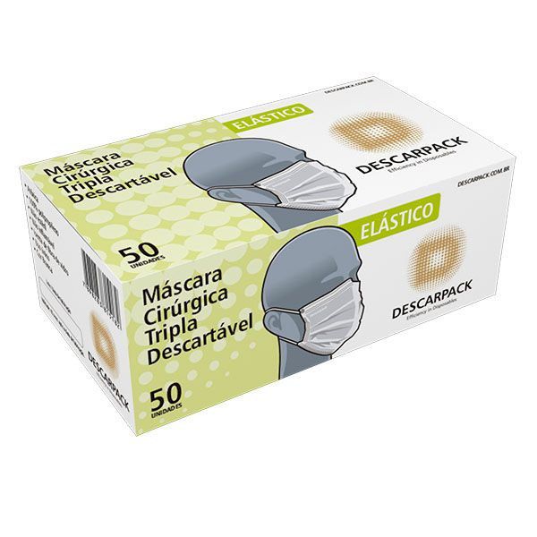 Máscara Cirúrgica Tripla Branca C/ Elástico C/ 50UN - Descarpack