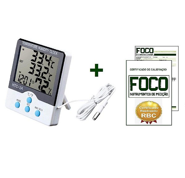 Termo-higrômetro Digital com Certificado de Calibração  sensor externo -50 a 70°C   10 a 99%UR  HTC-2A