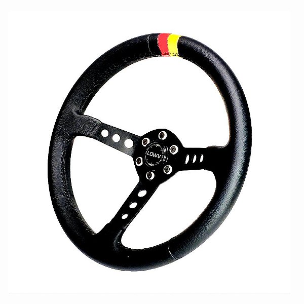 VOLANTE EURO COURO HASTE COM FUROS PRETA TARJA PRETA, VERMELHA E AMARELA (3409E 1T) LOWV