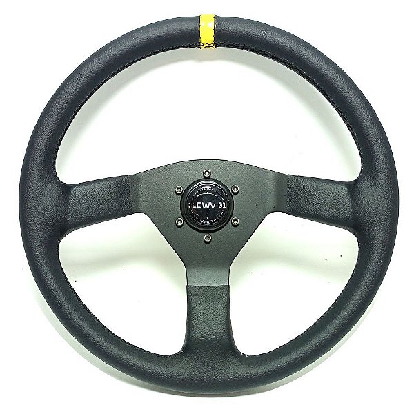 VOLANTE R SPAK COURO HASTE PRETA REVESTIDA TARJA AMARELA (SPK 151T) LOWV