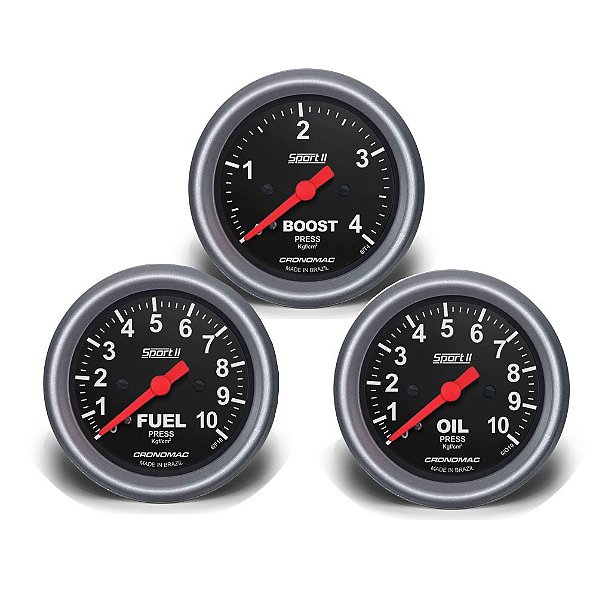 KIT 3 MANÔMETROS: ÓLEO, TURBO E COMBUSTÍVEL SPORT 2 CRONOMAC