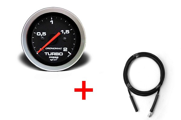 KIT 1 MANÔMETRO DE TURBO 52MM 2KG SPORT + KIT INSTALAÇÃO NYLON 1.80M