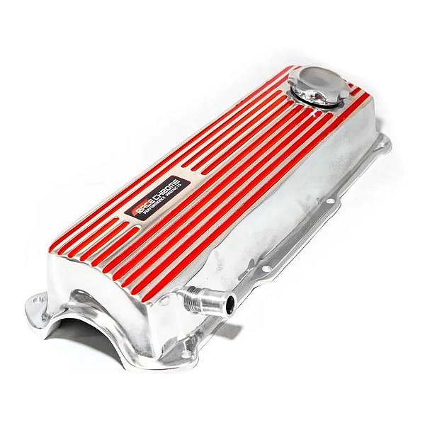 TAMPA VÁLVULA VOLKSWAGEN AP ALUMINIO CROMADO ALETADA EM VERMELHO RACE CHROME
