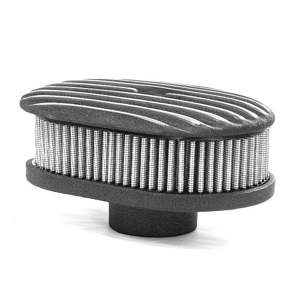 FILTRO AR  MARMITA OVAL PRETO ALETADO C/ ELEMENTO BRANCO P/ FUSCA E SIMILARES RACE CHROME