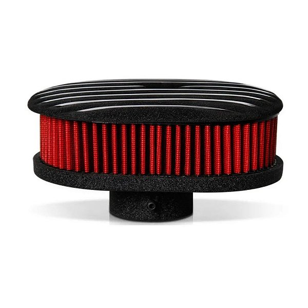 FILTRO AR MARMITA OVAL PRETO ALETADO COM ELEMENTO VERMELHO PARA FUSCA E SIMILARES (RC062VM) RACE CHROME