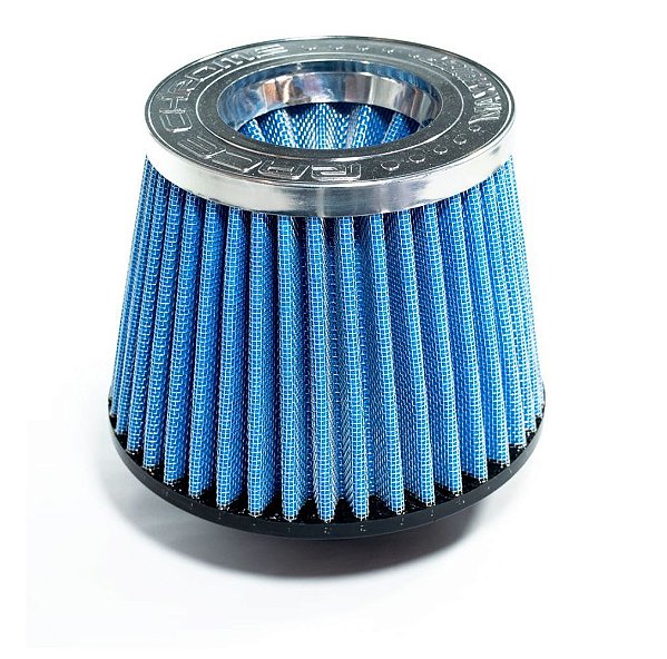 FILTRO AR GRANDE DUPLO FLUXO BASE BORRACHA 62MM AZUL RACE CHROME