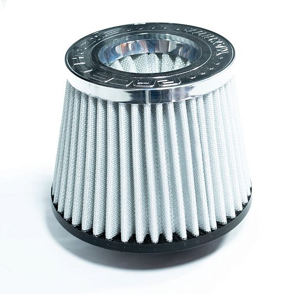 FILTRO AR GRANDE DUPLO FLUXO BASE BORRACHA 62MM BRANCO RACE CHROME