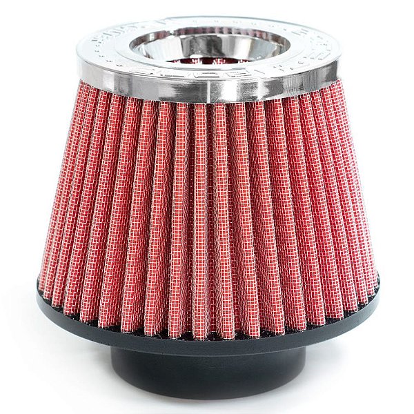 FILTRO AR GRANDE DUPLO FLUXO BASE BORRACHA 70MM VERMELHO RACE CHROME