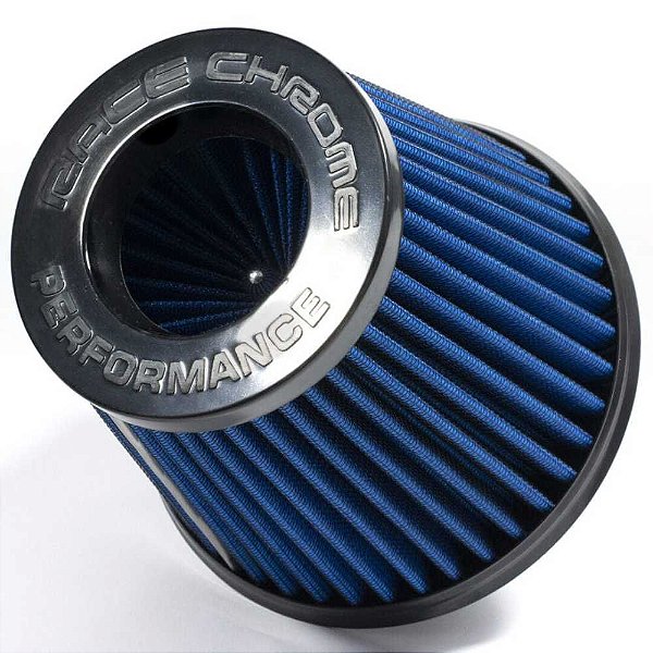 FILTRO AR GRANDE DUPLO FLUXO BASE RÍGIDA BLACK AZUL RACE CHROME