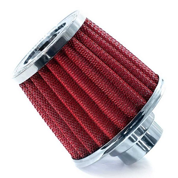 FILTRO AR GRANDE DUPLO FLUXO TELA ALUMINIO BASE RÍGIDA VERMELHO RACE CHROME