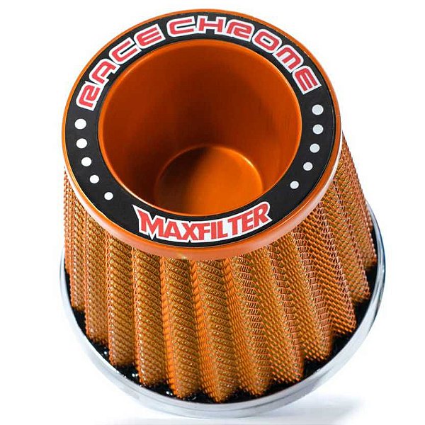 FILTRO AR GRANDE MONOFLUXO TELA  ALUMINIO BASE RÍGIDA DOURADO RACE CHROME