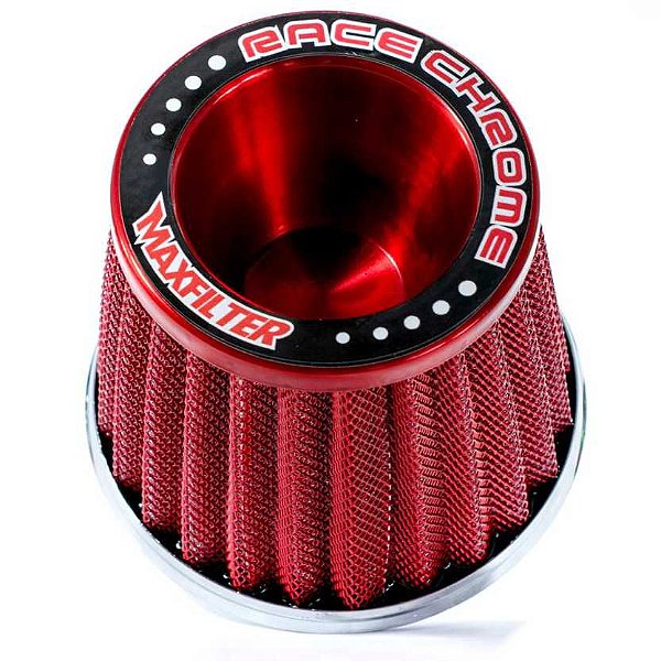 FILTRO AR GRANDE MONOFLUXO TELA  ALUMINIO BASE RÍGIDA VERMELHO RACE CHROME