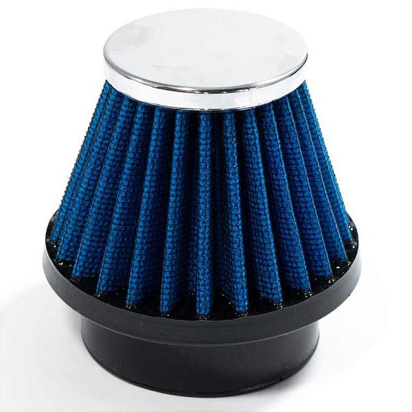 FILTRO AR PARA MOTO BASE BORRACHA 43MM AZUL RACE CHROME