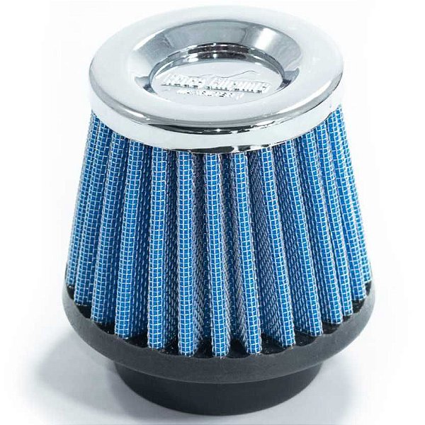 FILTRO AR PEQUENO BAIXO MONOFLUXO BASE BORRACHA 52MM AZUL RACE CHROME