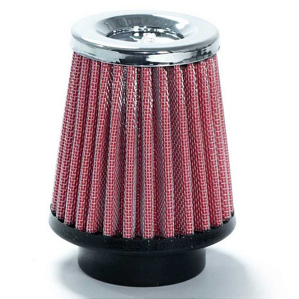 FILTRO AR PEQUENO ALTO MONOFLUXO BASE BORRACHA 52MM VERMELHO RACE CHROME