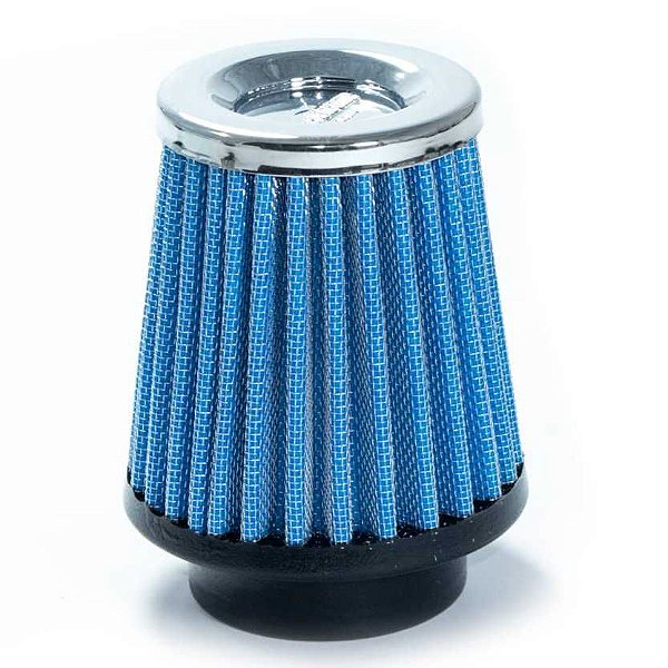 FILTRO AR PEQUENO ALTO MONOFLUXO BASE BORRACHA 70MM AZUL RACE CHROME