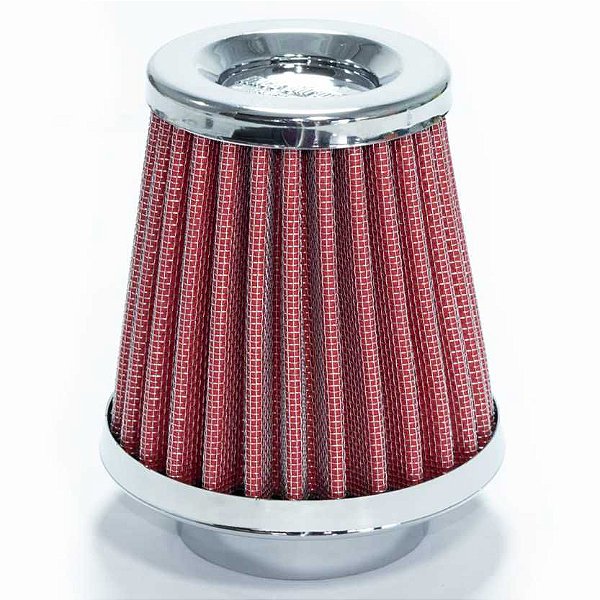 FILTRO AR PEQUENO ALTO MONOFLUXO BASE RÍGIDA 52MM VERMELHO RACE CHROME