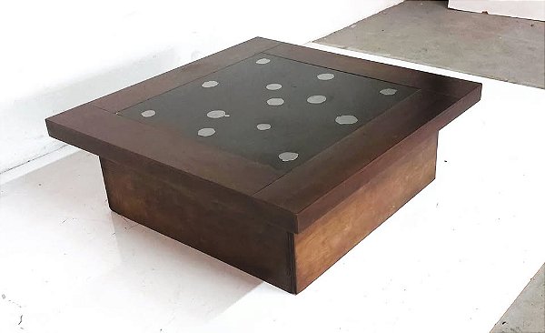 Mesa de centro tampo de vidro com base de madeira