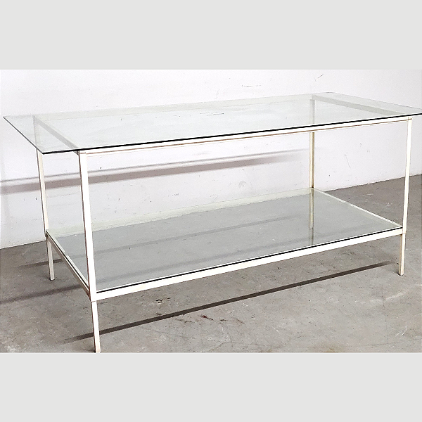 Mesa estrutura de metal com base e parte de baixo em vidro 8mm