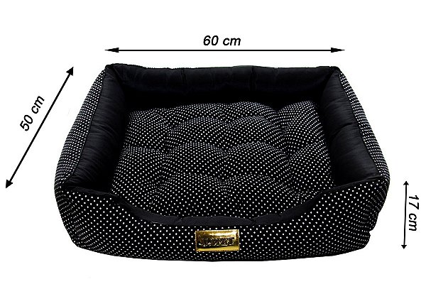 Cama Retangular para Cachorro ou Gato Luppet Luxo Preto Bolinhas Tamanho:G