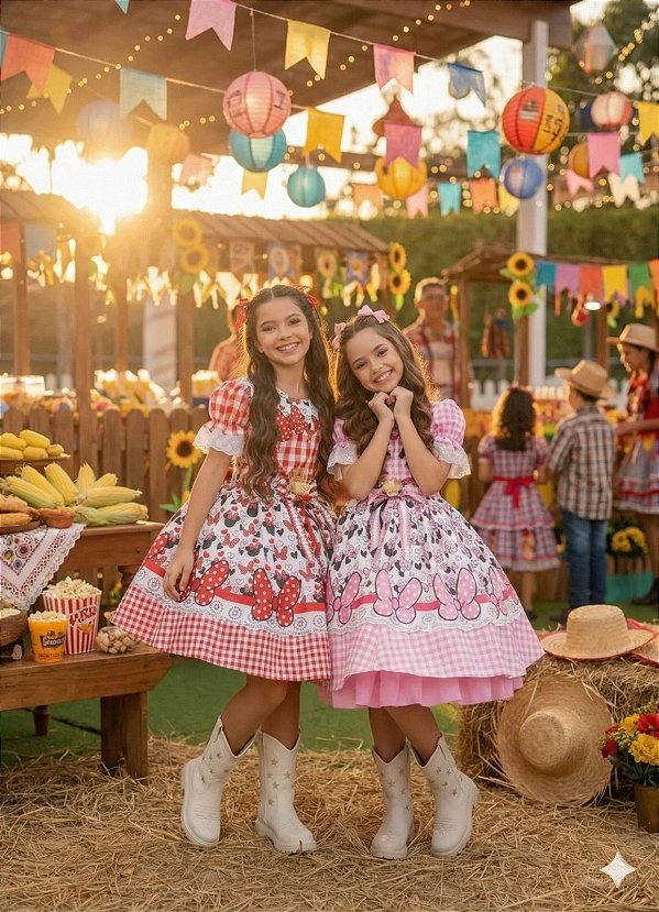 Vestido Junino Tematico Luxo Minnie + Saiote