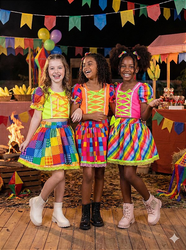 Conjunto Junino Banana Club Luxo Manu Neon