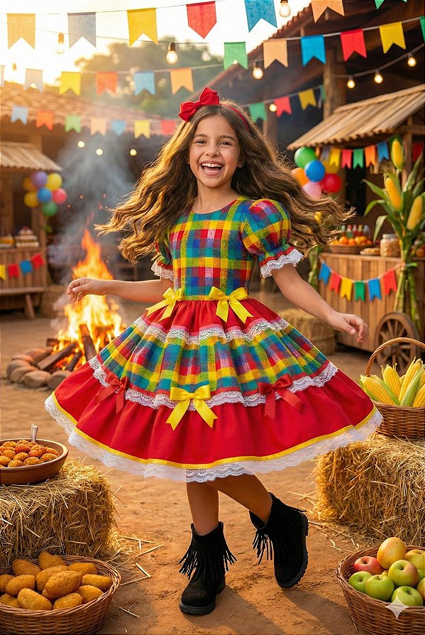 Vestido Junino Mimadine Luxo Priscila Vermelho