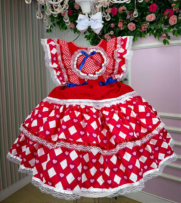 Vestido Bella Child Junino Quermesse do Coração + Saiote